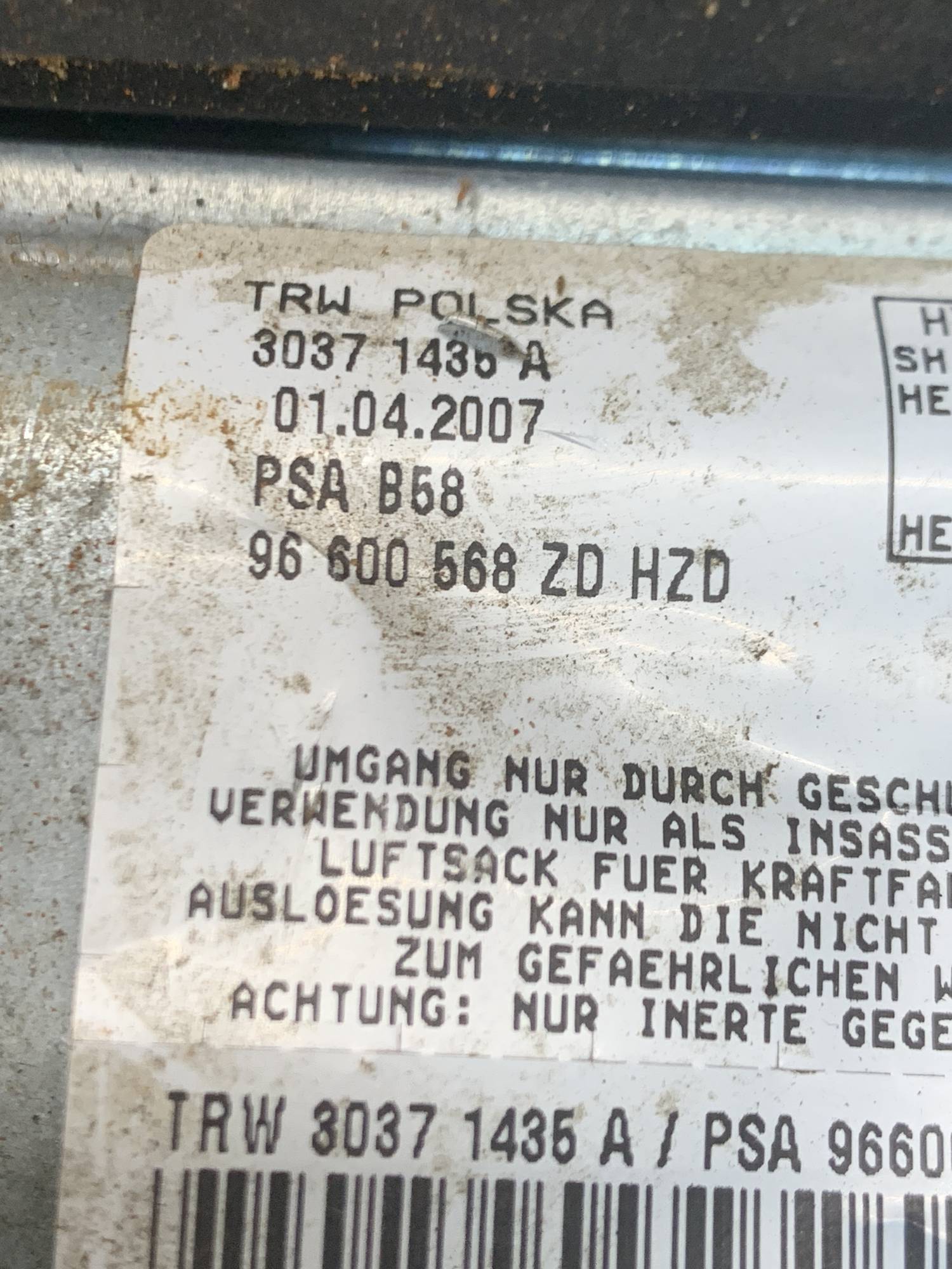 Колінна подушка безпеки Citroen C4 Picasso 2007-2014 96600568ZD